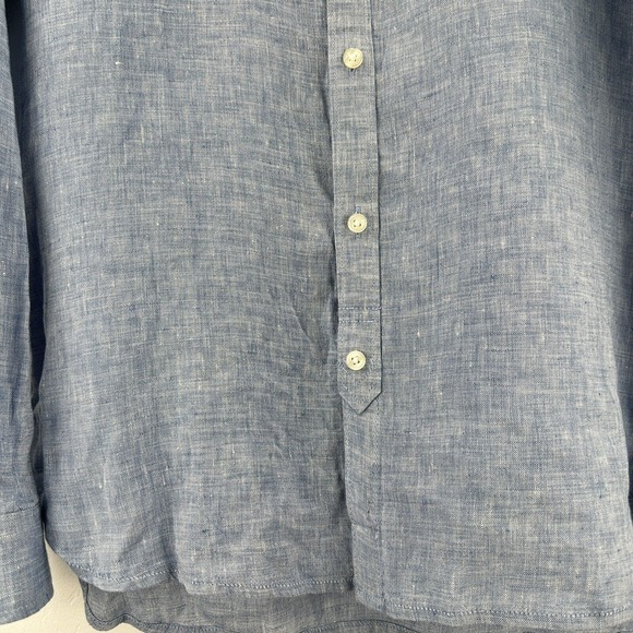 Lucky Brand Button Up Shirt Chambray‎ Linen M Blue California Fit Long Sleeve - Picture 5 of 11